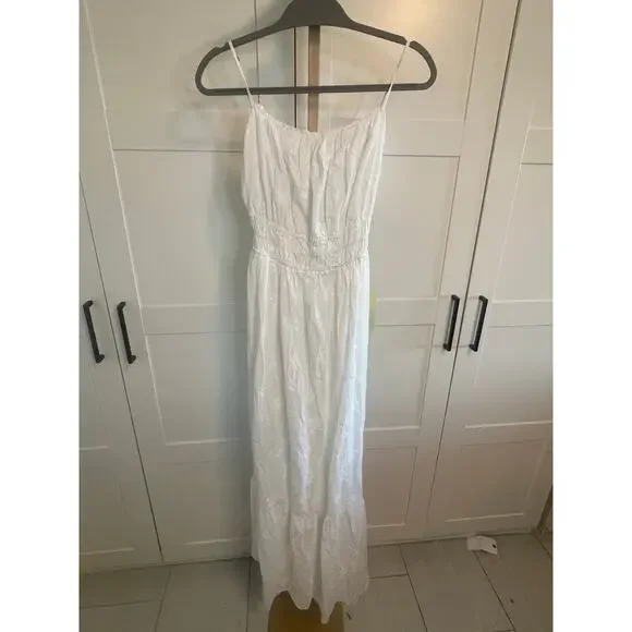 NWT: TROVATA Birds of Paradis Mirabella Embroidered White Cotton Maxi Dress - Picture 4 of 11